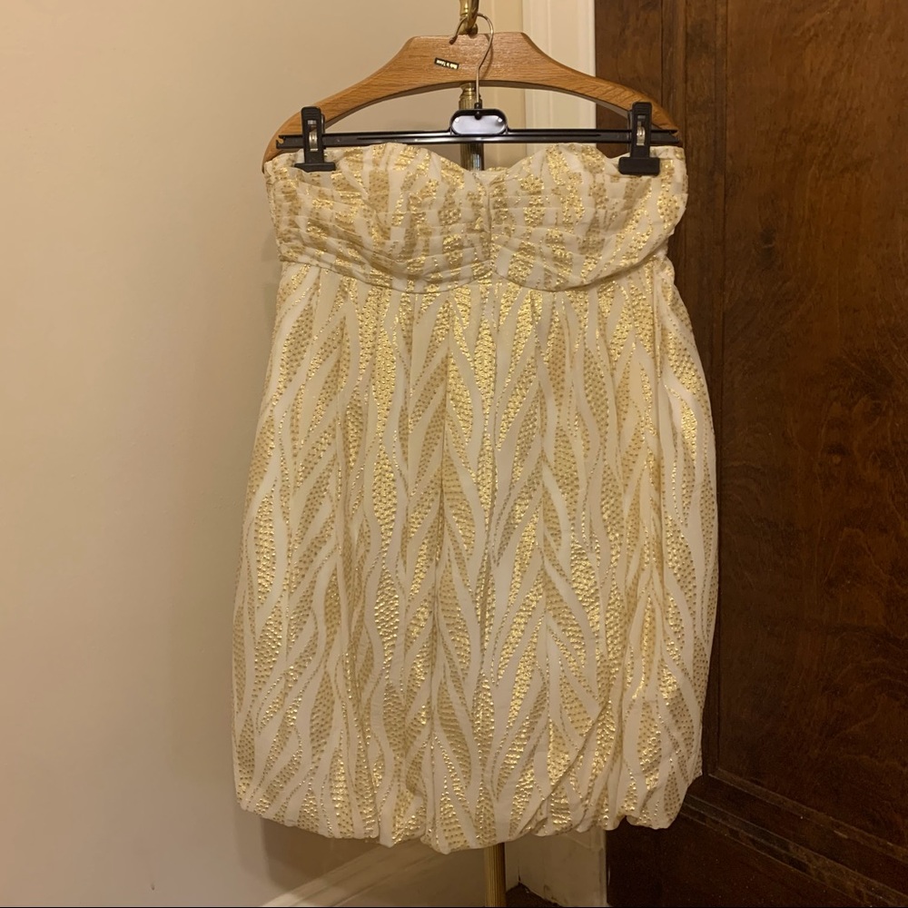 H&M strapless gold & white striped dress